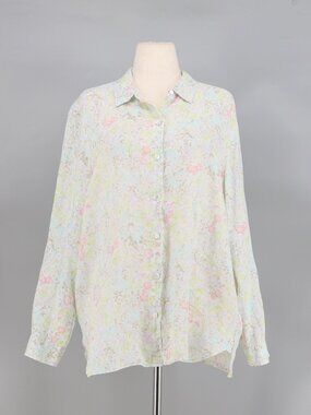 J. JILL Love Linen Floral Long Sleeve Button Up Shirt White Size L